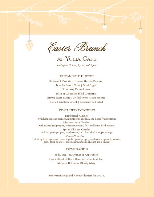 Restaurant Easter Brunch Menu Design Template by MustHaveMenus