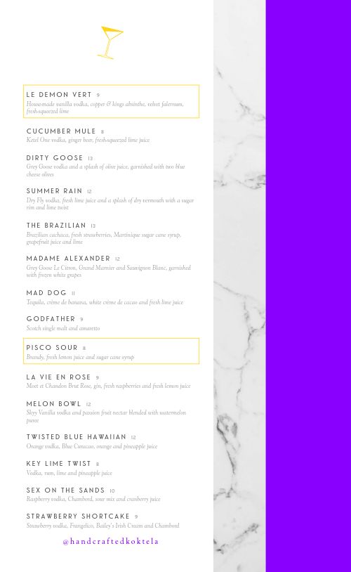 Marble Cocktail Menu page 2 preview