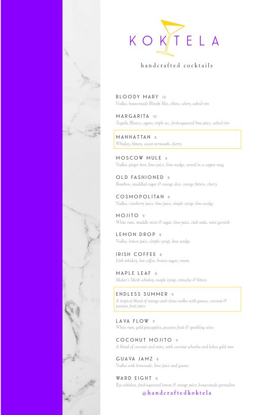 Marble Cocktail Menu page 1 preview
