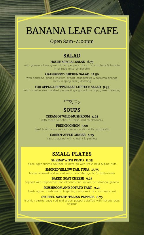 safari room menu with prices