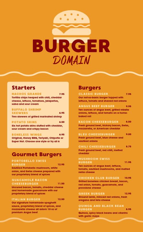 Squiggly Burger Menu page 1 preview