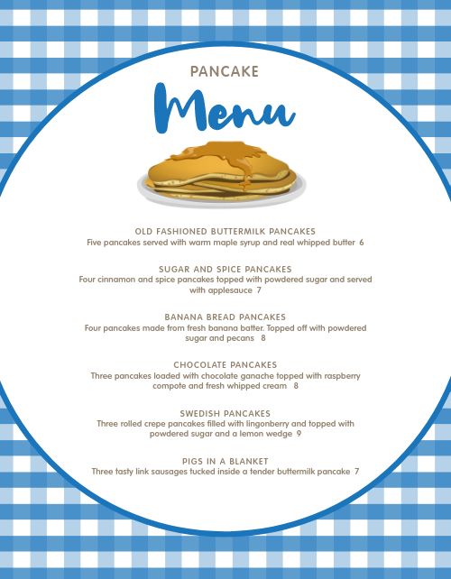 Pancake Breakfast Menu