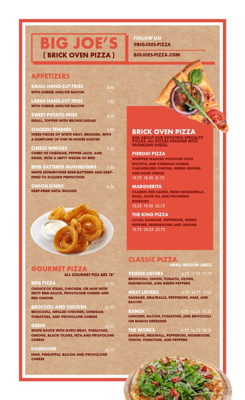 Brick Oven Pizza Menu Example page 1 preview