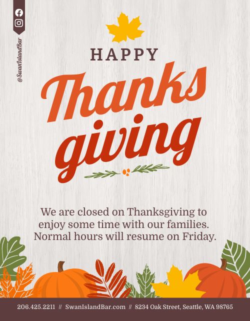 Thanksgiving Hours Announcement Template by MustHaveMenus