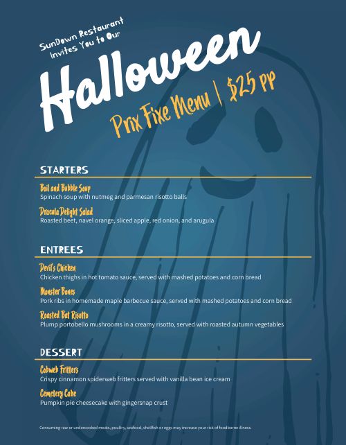 Blue Halloween Menu page 1 preview