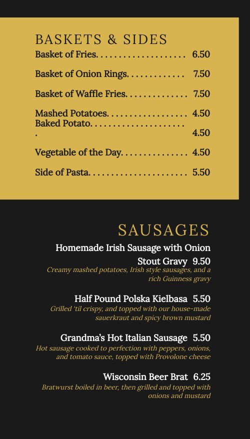 Elegant Irish Tall Digital Menu Board