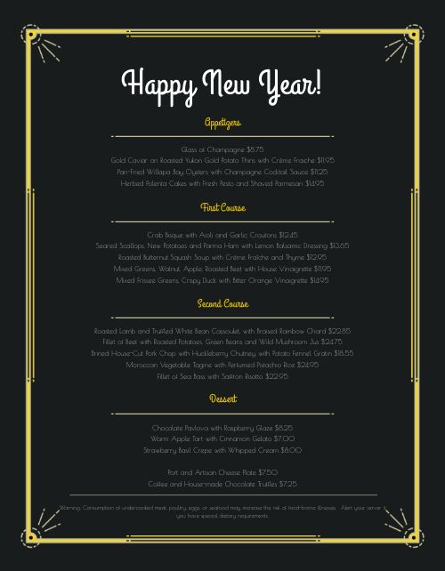 Happy New Year Menu page 1 preview