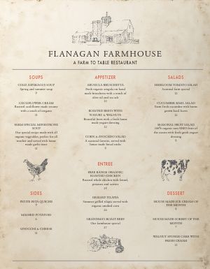 Farmhouse Fine Dining Menu