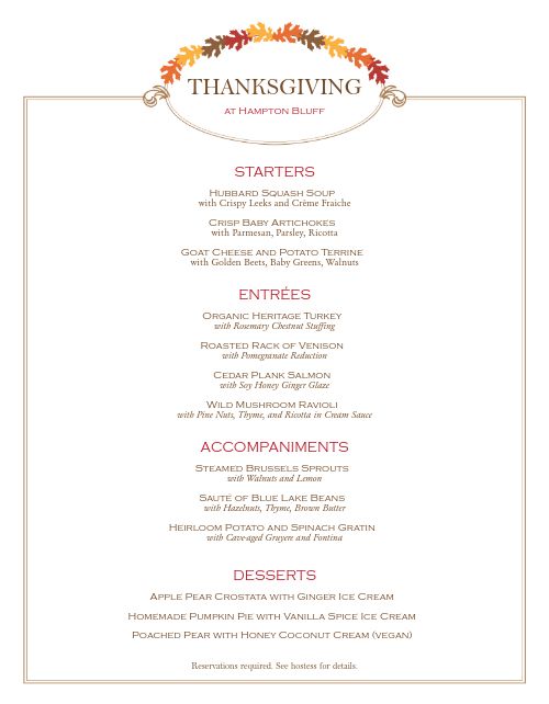 Restaurant Thanksgiving Menu page 1 preview