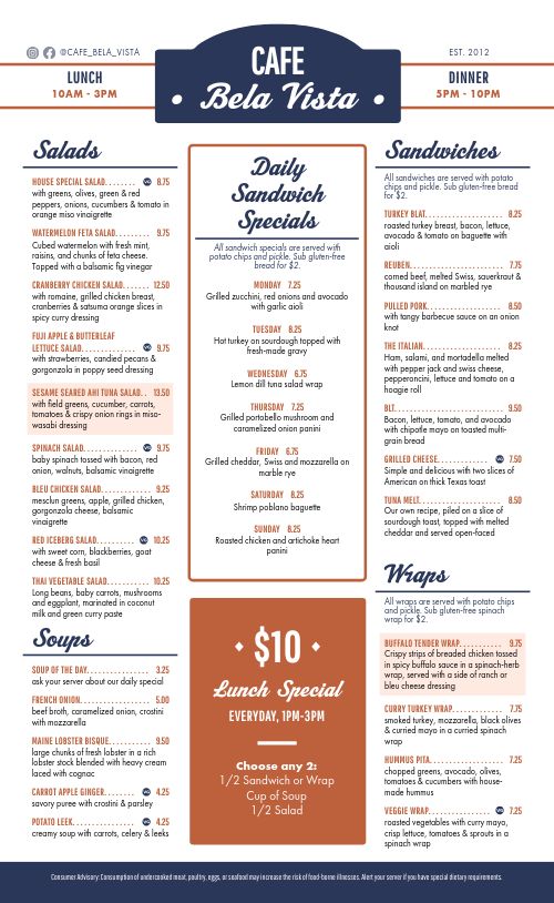 Charming Americana Cafe Menu page 1 preview