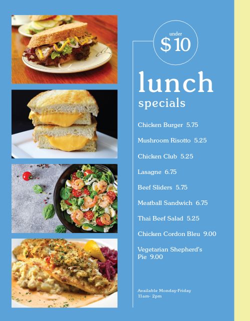 Cafe Lunch Specials Menu Design Template by MustHaveMenus