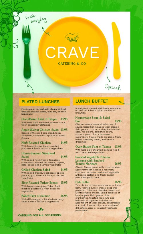Bright Green Catering Menu page 1 preview