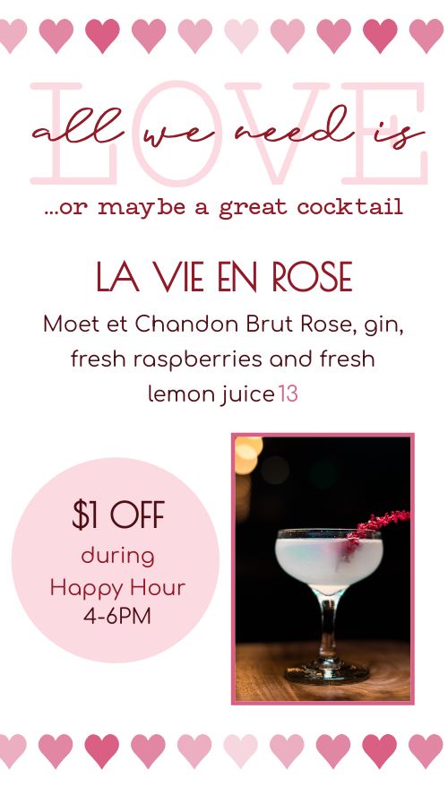 Vertical Valentines Specialty Cocktail Digital Menu Screen