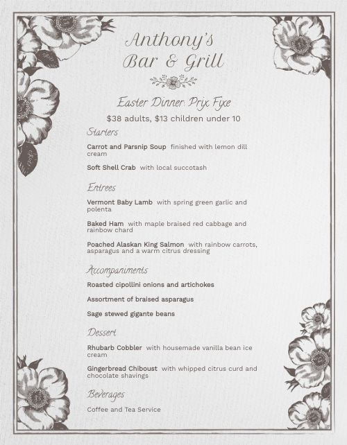 Easter Prix Fixe Menu page 1 preview