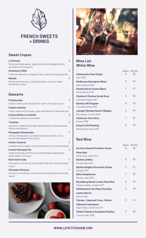 French Eatery Menu