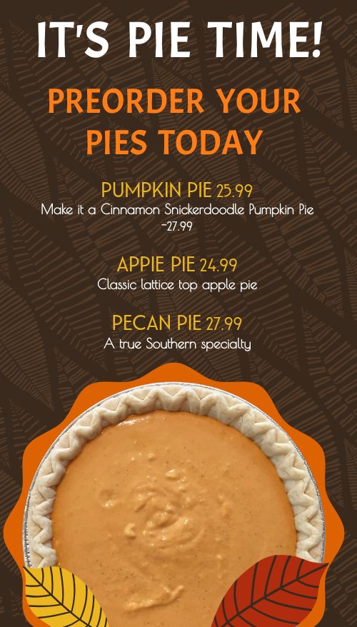 Vertical Thanksgiving Pie Preorder Digital Menu Board