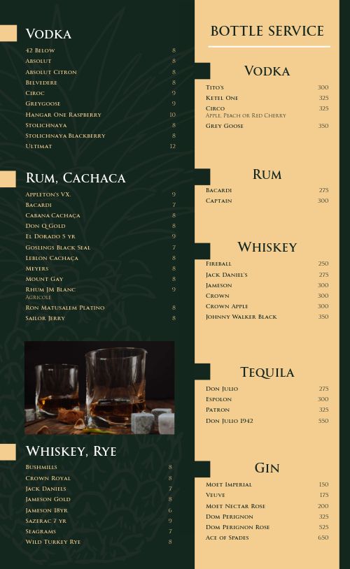 Tropical Cocktail Lounge Menu
