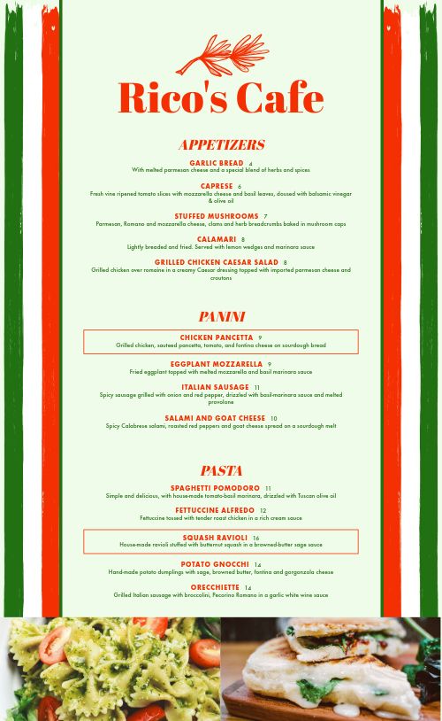 Italian Lunch Menu page 1 preview