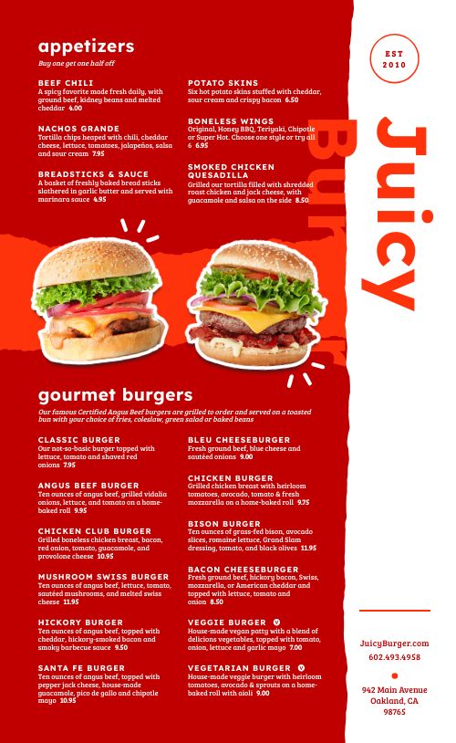 Trendy Burger Menu page 1 preview