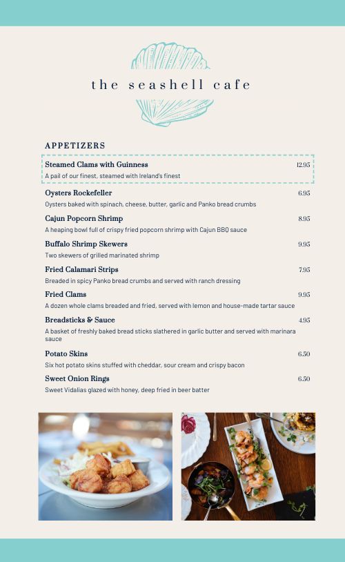 Cafe Seafood Menu page 1 preview