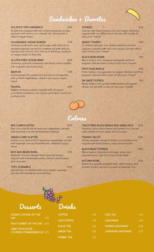 vegan food menu ideas