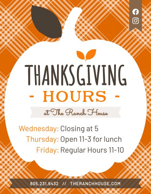 Thanksgiving Hours Signage