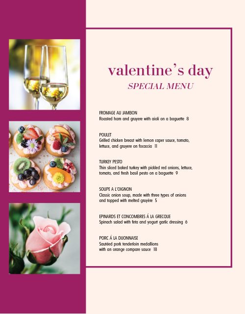 Romantic Valentine's Day Specials Menu page 1 preview