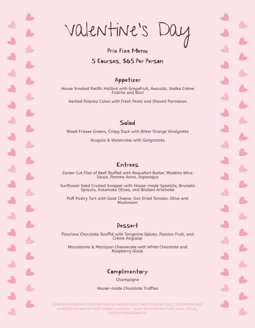 Pink Valentines Day Menu page 1 preview