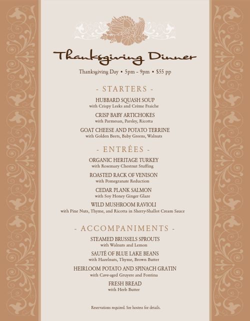 Classic Thanksgiving Menu page 1 preview
