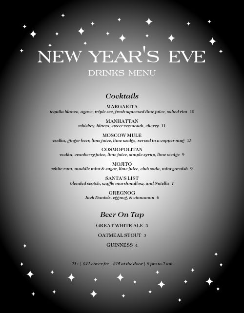 New Years Eve Party Menu Design Template by MustHaveMenus