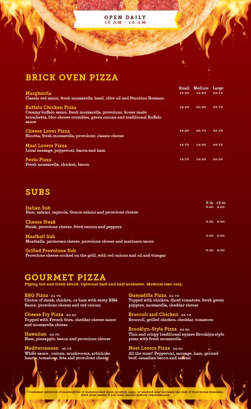 Fiery Hot Pizza Menu page 2 preview