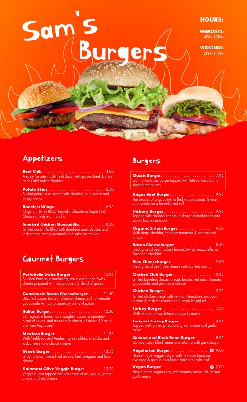 Vibrant Torn Burger Menu page 1 preview