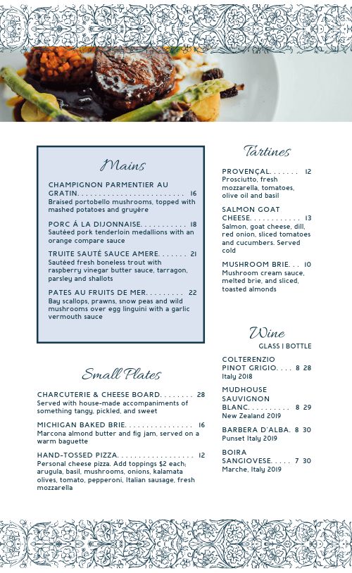 Patterned French Bistro Menu