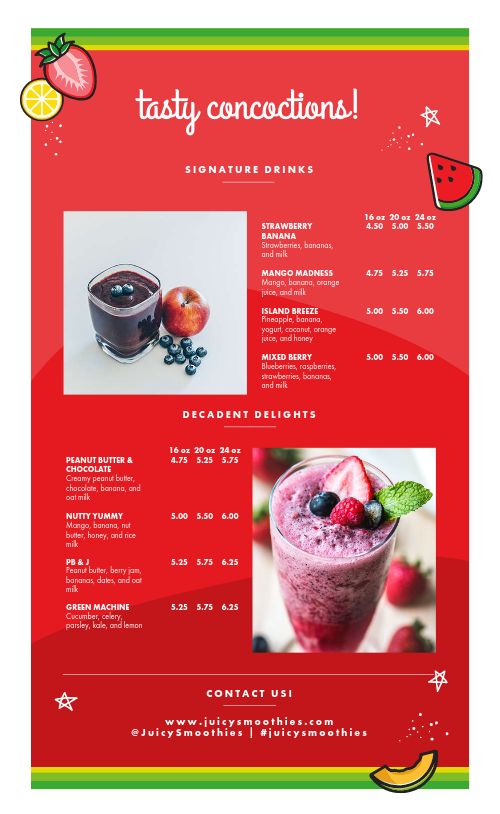 Customizable Juice Bar Menu Design Template by MustHaveMenus