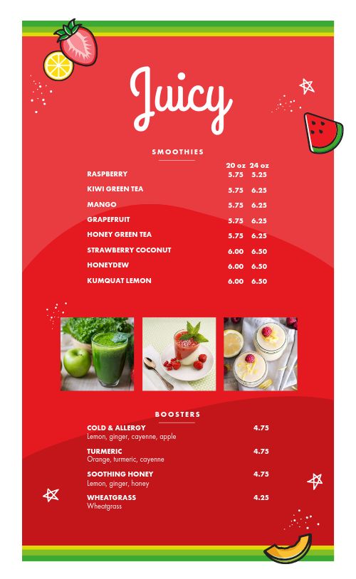 Customizable Juice Bar Menu Design Template By Musthavemenus