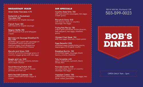 Red Diner Takeout Menu