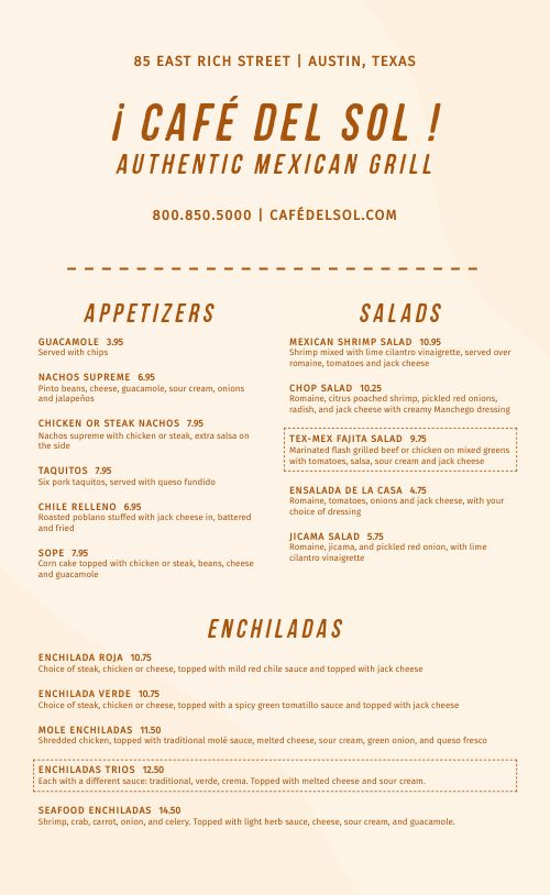 Authentic Mexican Menu page 1 preview