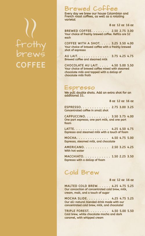 Classic Worn Coffee Menu page 1 preview