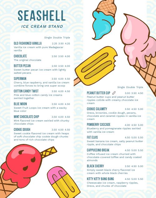 Summer Ice Cream Menu Poster
