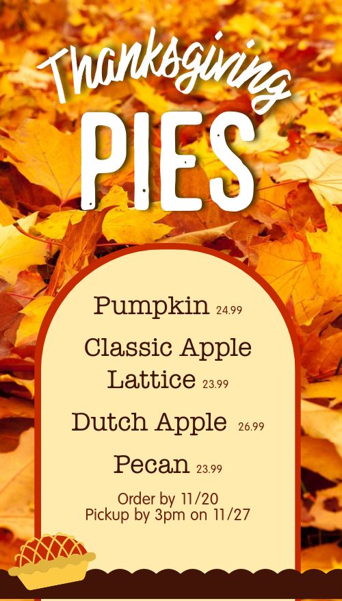 Vertical Thanksgiving Pies Preorder Digital Sign