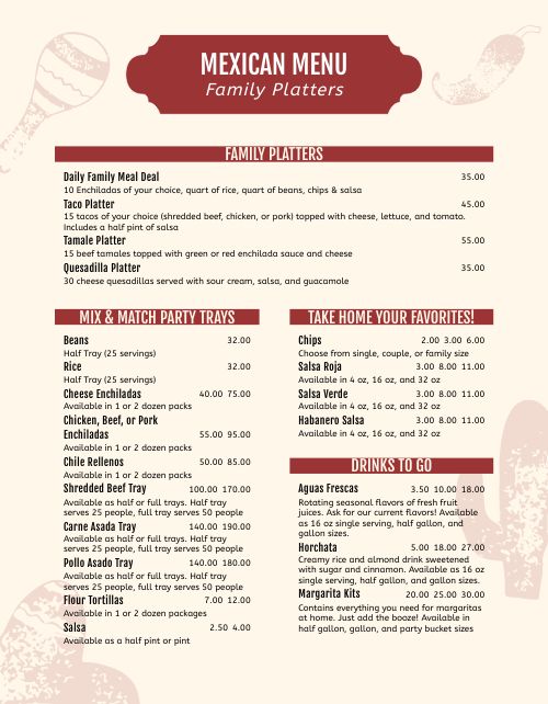 Restaurant Family Platter Menu page 1 preview