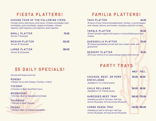 Mexican Catering Bifold Takeout Menu