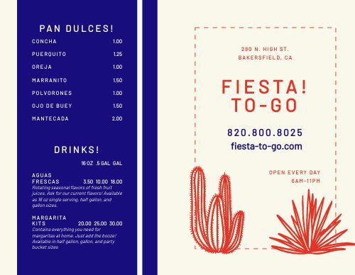 Mexican Catering Bifold Takeout Menu page 1 preview