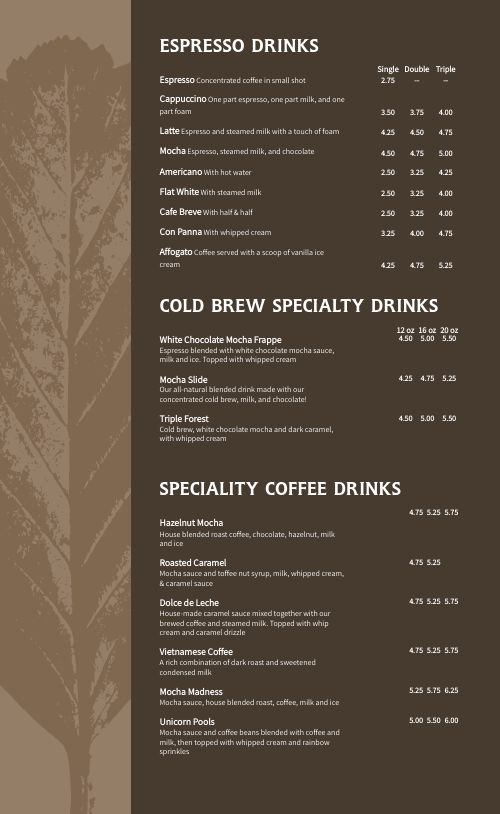 Autumn Coffeehouse Menu page 2 preview