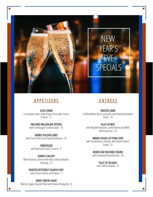 Bold New Years Menu page 1 preview