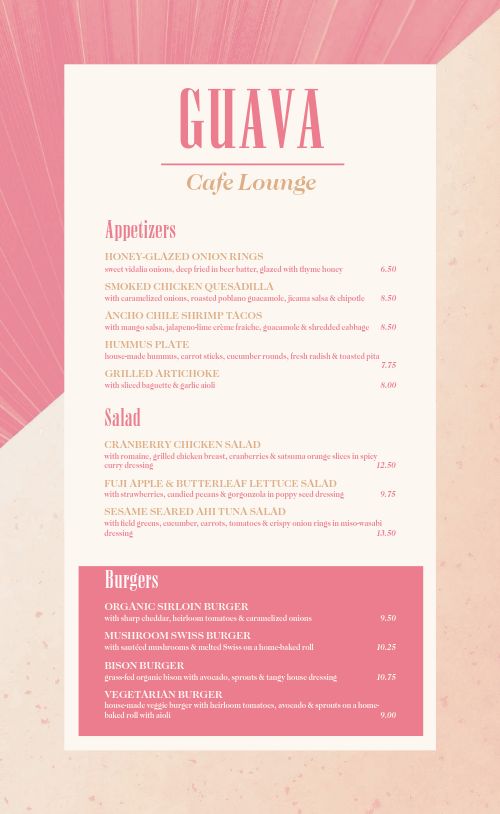 Cafe Lounge Menu