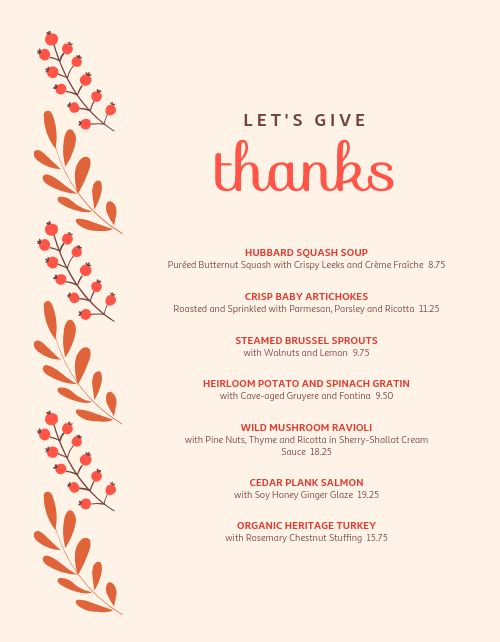 Leafy Thanksgiving Menu page 1 preview