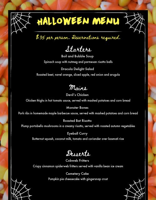 Halloween Candy Corn Menu page 1 preview