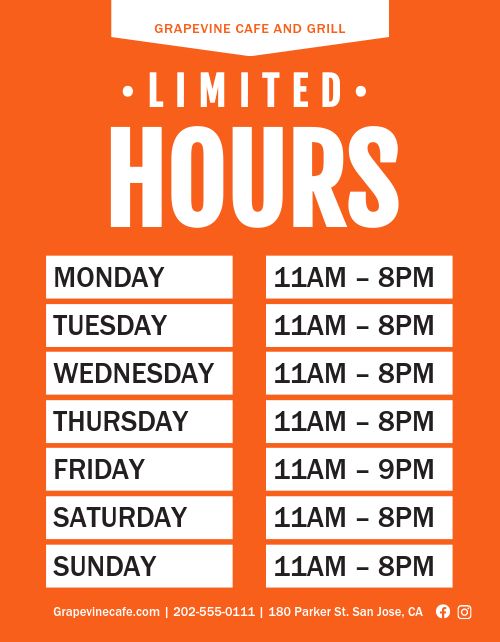 Limited Hours Sign