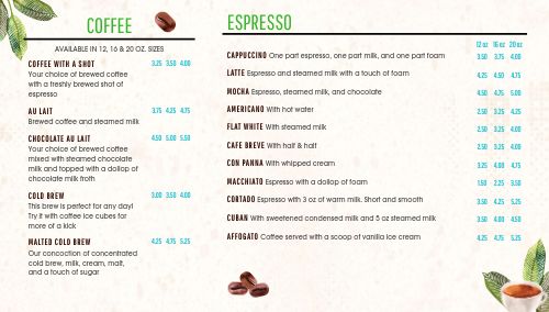Foliage Coffee Digital Menu Board page 1 preview